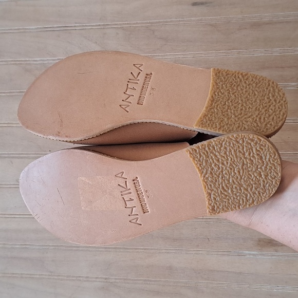 Antika Handmade Leather Cut Out Slide Rhinestone Trim Slip-On Flats Sandals - Picture 7 of 13